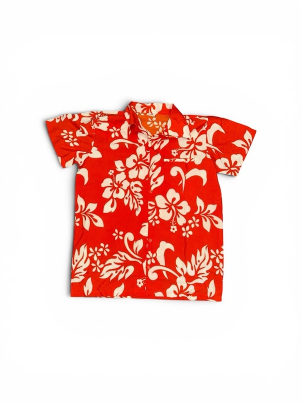 King Kameha Men’s Medium Bright Orange & White Floral Hawaiian Beach Luau Shirt